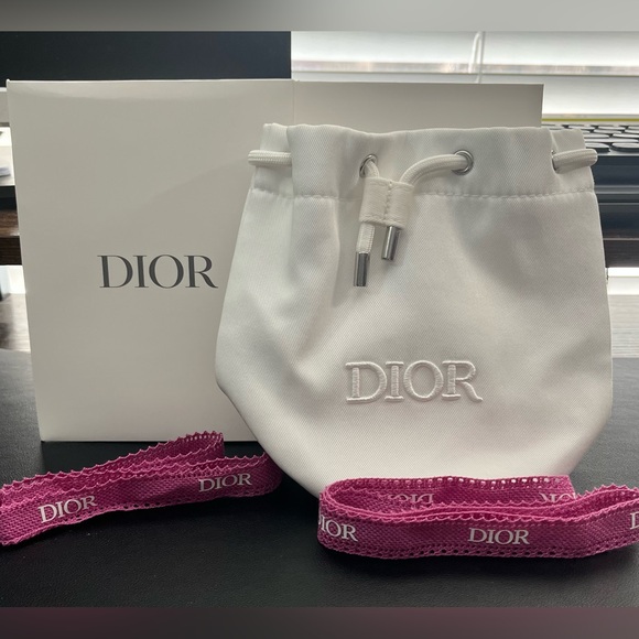 Dior Handbags - Dior White Drawstring Bag With Box and 2 Pink Dior Ribbons.